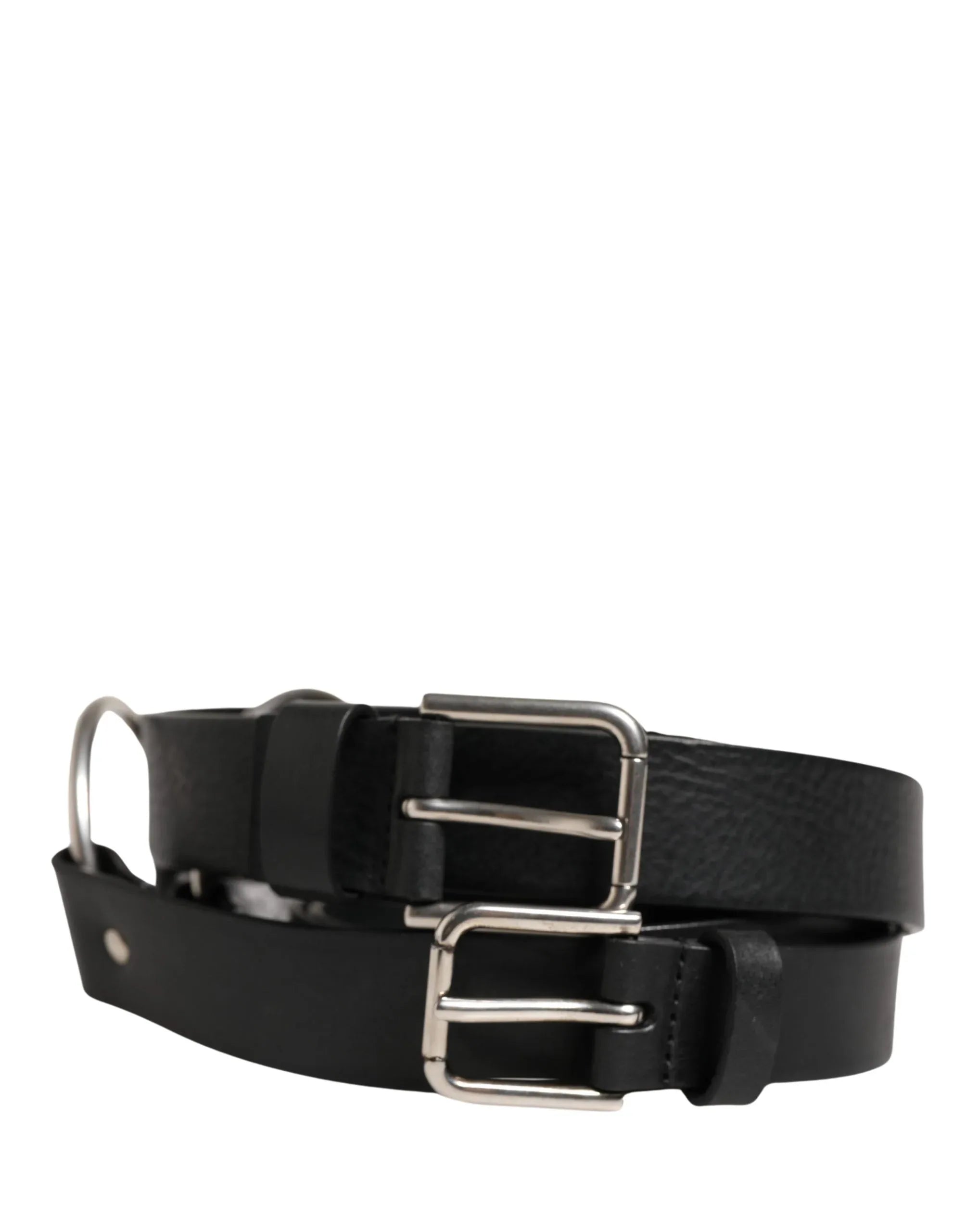 Dolce & Gabbana Black Double Strap Leather Silver Buckle Belt - Zeiniez
