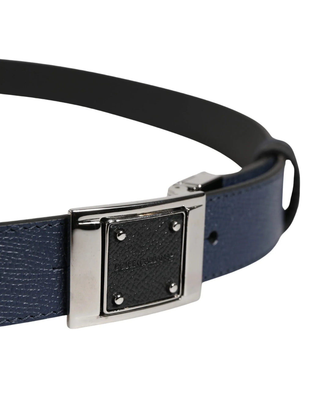 Dolce & Gabbana Men Blue Calfskin Leather Square Buckle Belt - Zeiniez