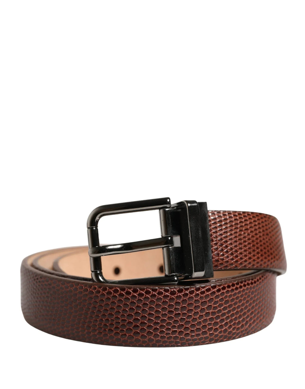 Dolce & Gabbana Men Brown Goatskin Leather Metal Buckle Belt - Zeiniez