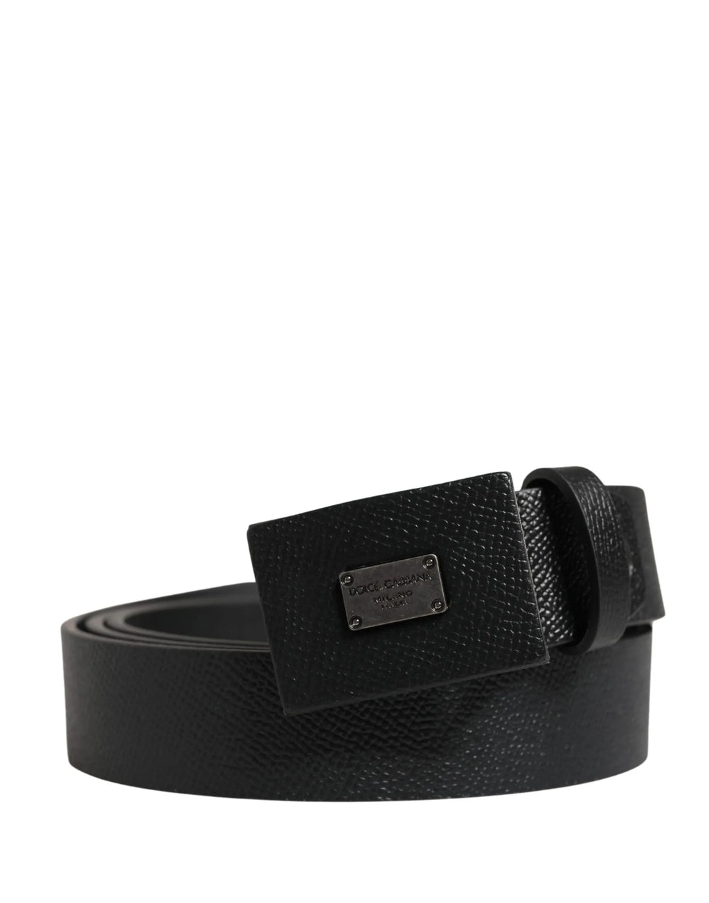 Dolce & Gabbana Men Black Calfskin Leather Square Buckle Belt - Zeiniez