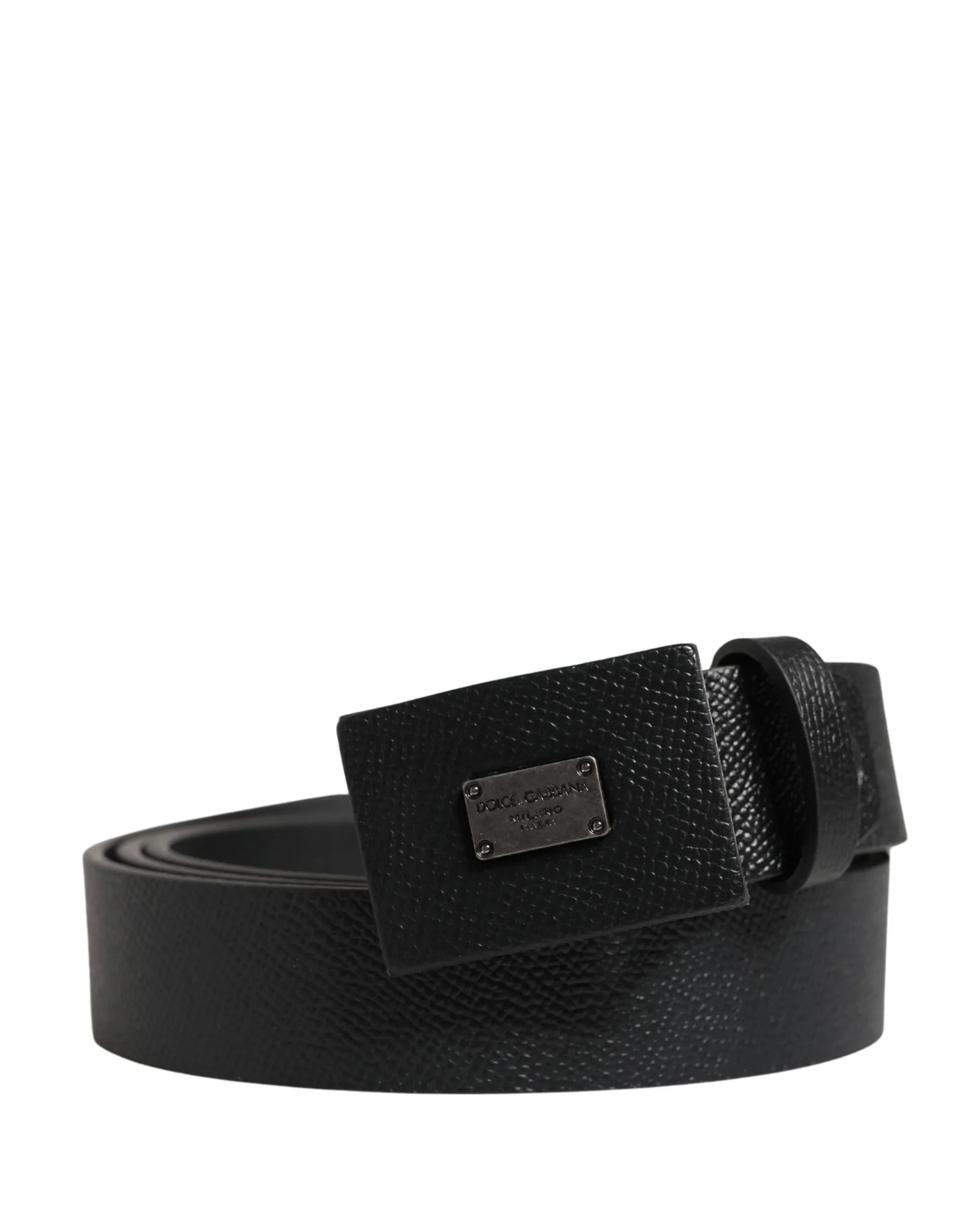 Dolce & Gabbana Men Black Calfskin Leather Square Buckle Belt - Zeiniez