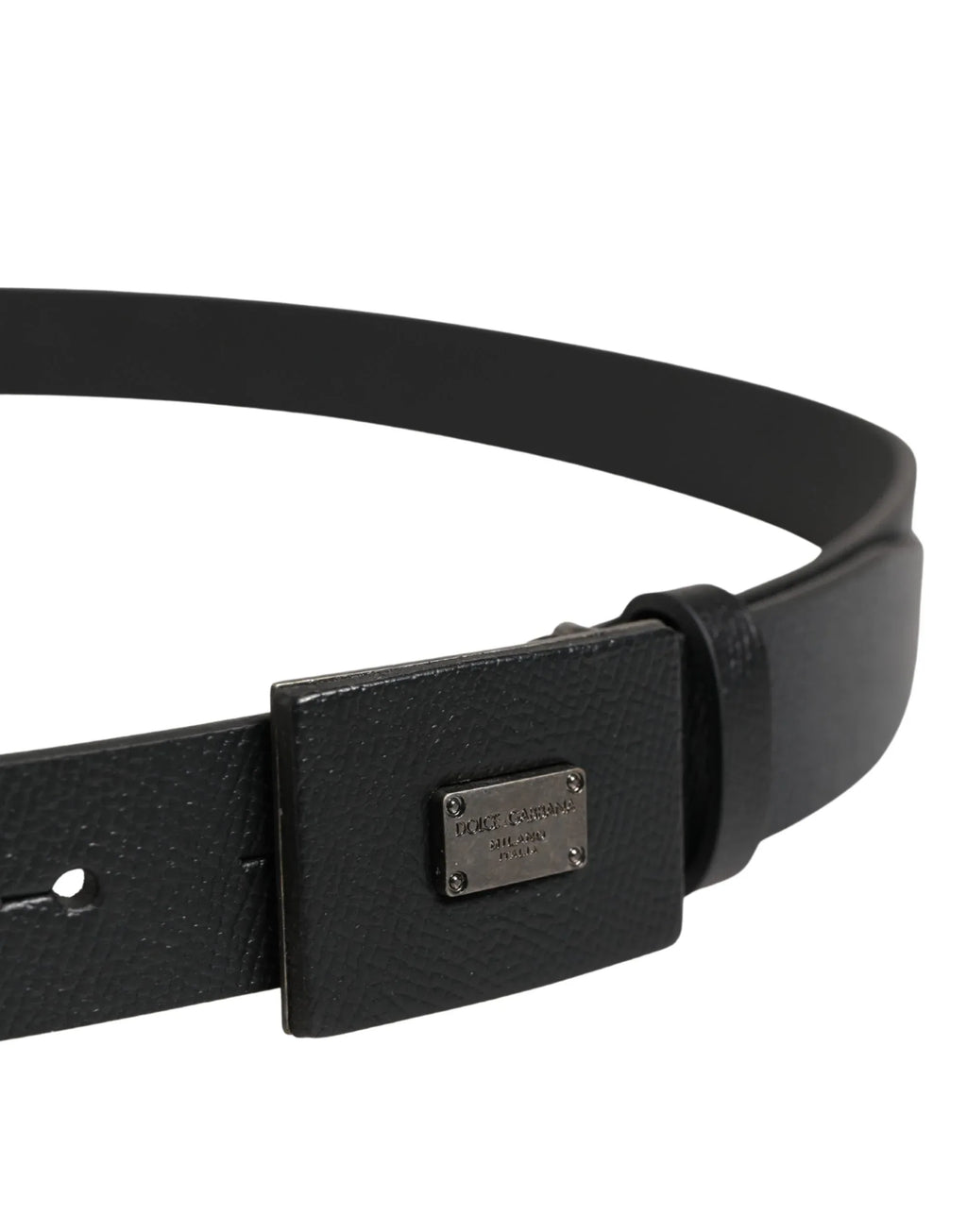 Dolce & Gabbana Men Black Calfskin Leather Square Buckle Belt - Zeiniez