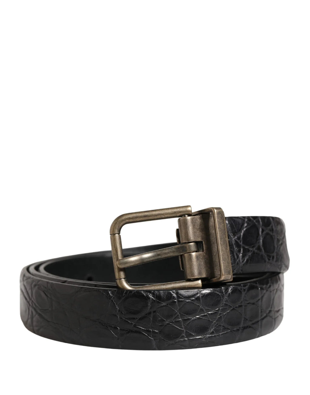 Dolce & Gabbana Men Black Exotic Leather Metal Buckle Belt - Zeiniez