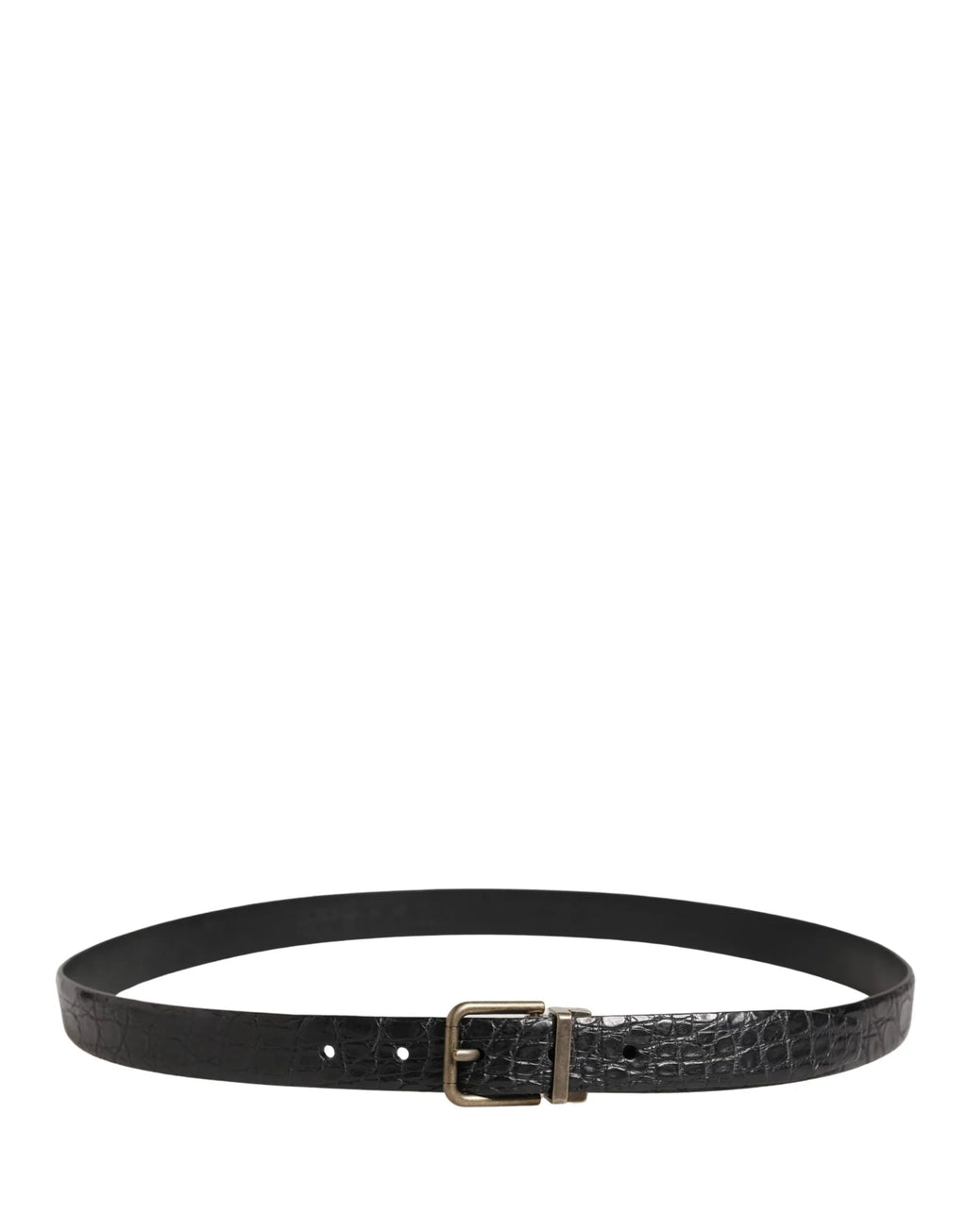 Dolce & Gabbana Men Black Exotic Leather Metal Buckle Belt - Zeiniez
