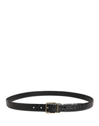 Dolce & Gabbana Men Black Exotic Leather Metal Buckle Belt - Zeiniez