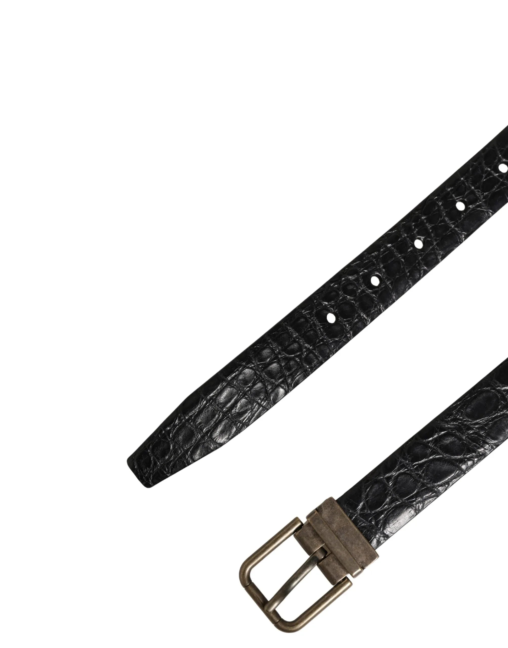 Dolce & Gabbana Men Black Exotic Leather Metal Buckle Belt - Zeiniez