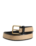 Dolce & Gabbana Men Beige Braided Leather Metal Buckle Belt - Zeiniez