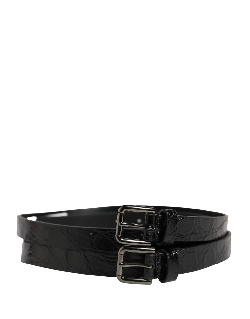 Dolce & Gabbana Black Double Strap Leather Silver Buckle Belt - Zeiniez