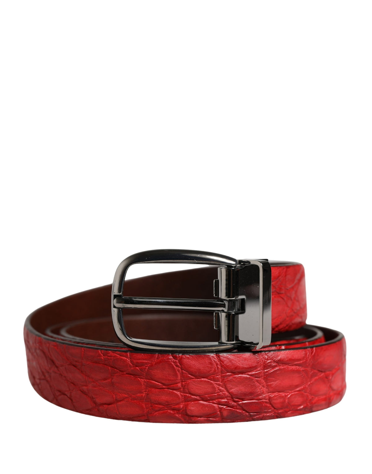 Dolce & Gabbana Men Red Exotic Leather Metal Buckle Belt