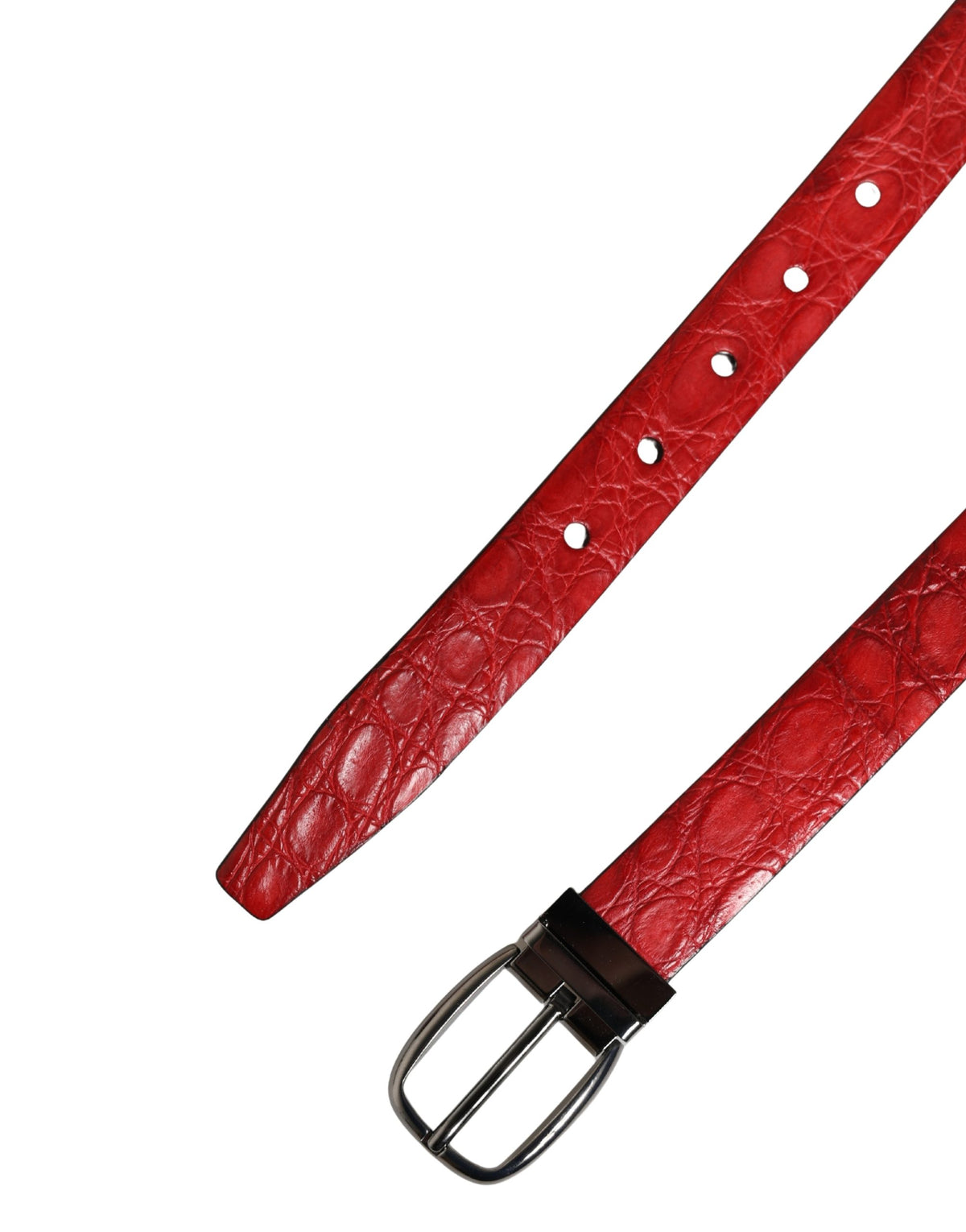 Dolce & Gabbana Men Red Exotic Leather Metal Buckle Belt