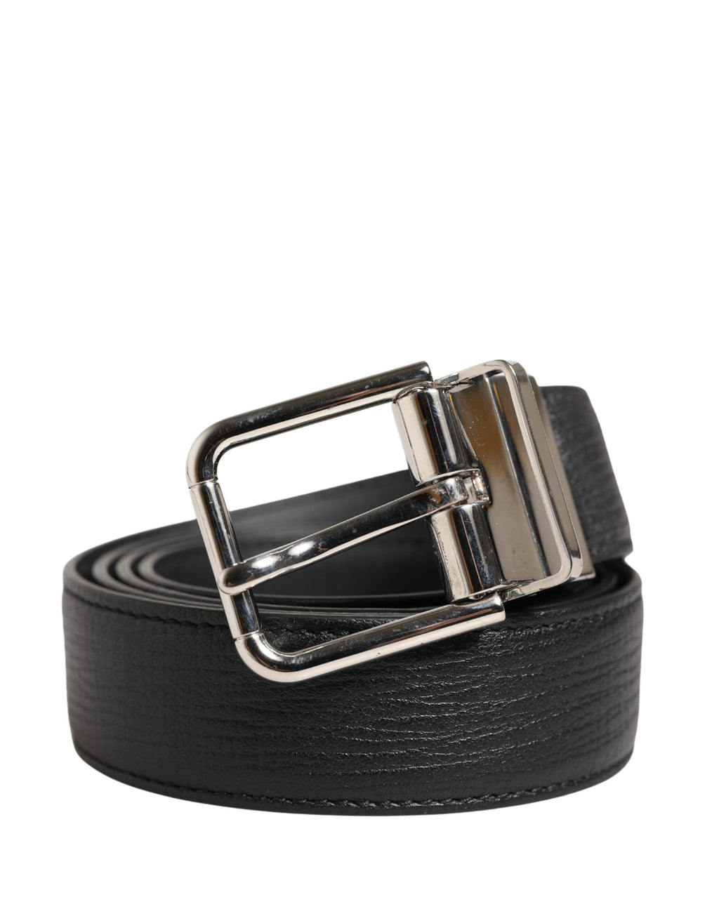 Dolce & Gabbana Men Black Classic Leather Metal Buckle Belt