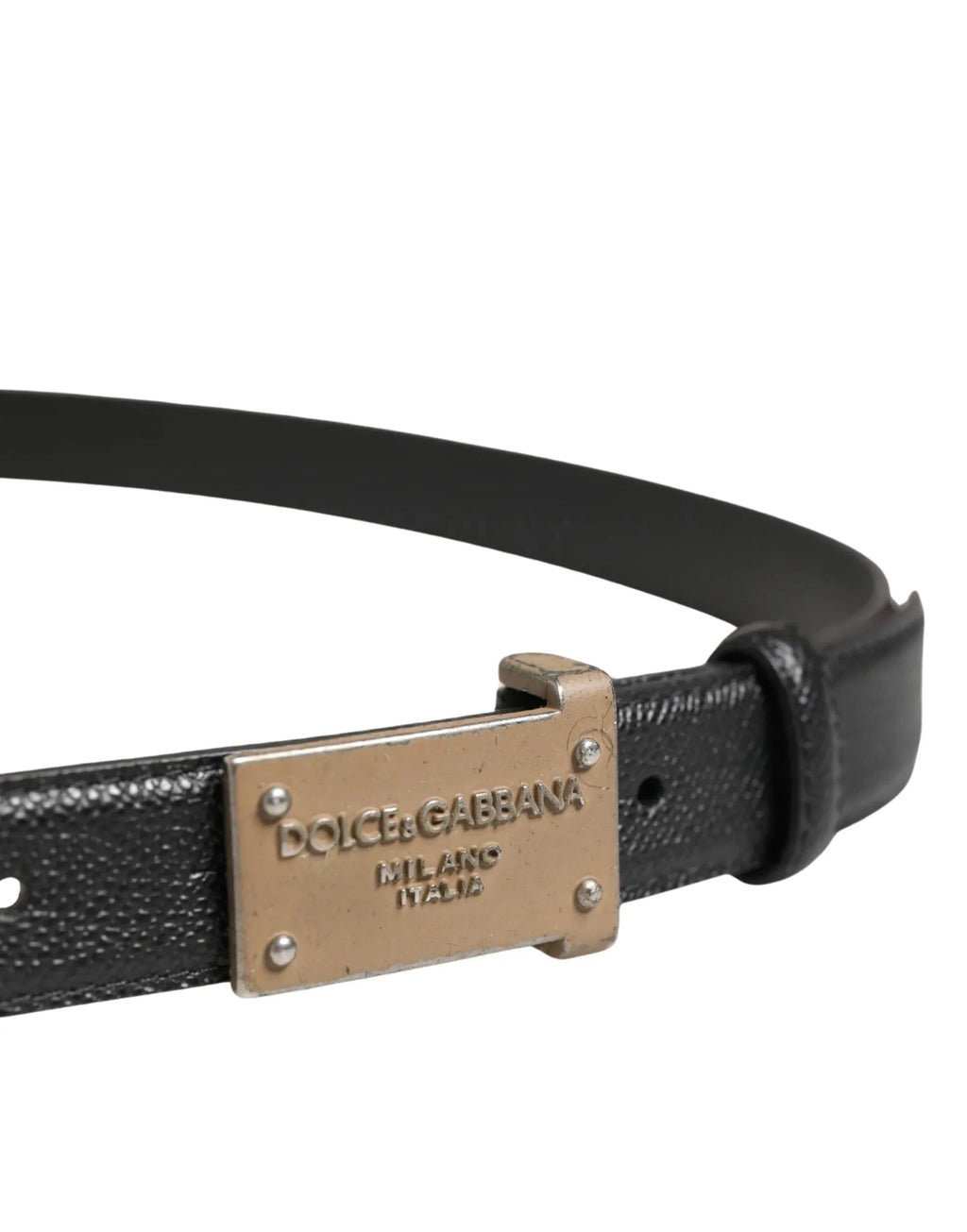 Dolce & Gabbana Men Black Calf Leather Logo Metal Buckle Belt - Zeiniez