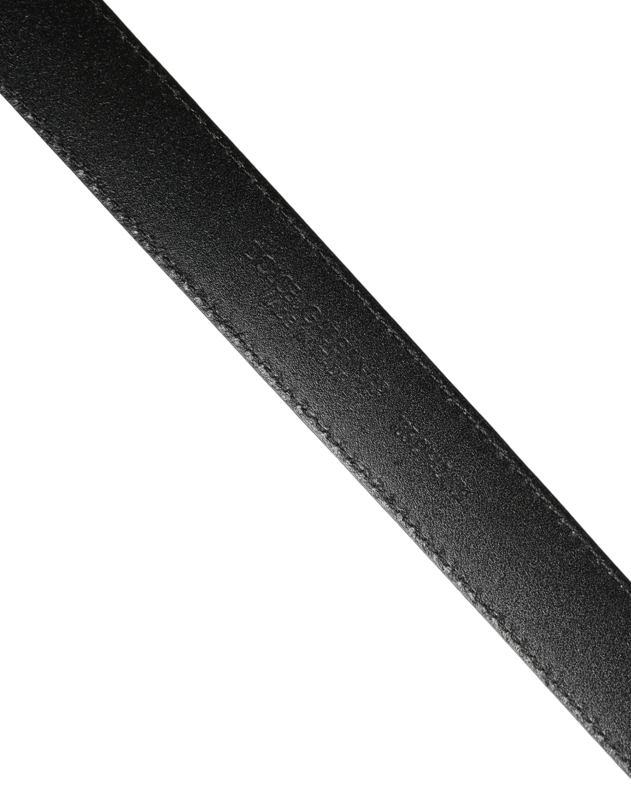 Dolce & Gabbana Men Black Calf Leather Logo Metal Buckle Belt - Zeiniez