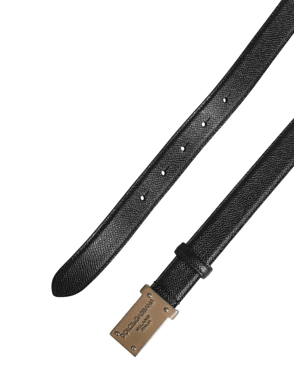 Dolce & Gabbana Men Black Calf Leather Logo Metal Buckle Belt - Zeiniez