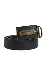 Dolce & Gabbana Men Black Calf Leather Metal Buckle Belt - Zeiniez