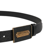 Dolce & Gabbana Men Black Calf Leather Metal Buckle Belt - Zeiniez