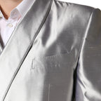 Dolce & Gabbana Silver SICILIA Silk Double Breasted Blazer - Zeiniez