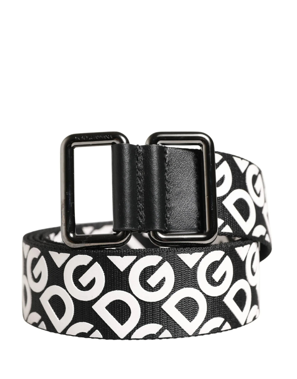 Dolce & Gabbana White Black Logo Leather Metal Buckle Belt - Zeiniez