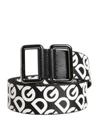 Dolce & Gabbana White Black Logo Leather Metal Buckle Belt - Zeiniez