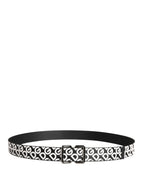 Dolce & Gabbana White Black Logo Leather Metal Buckle Belt - Zeiniez