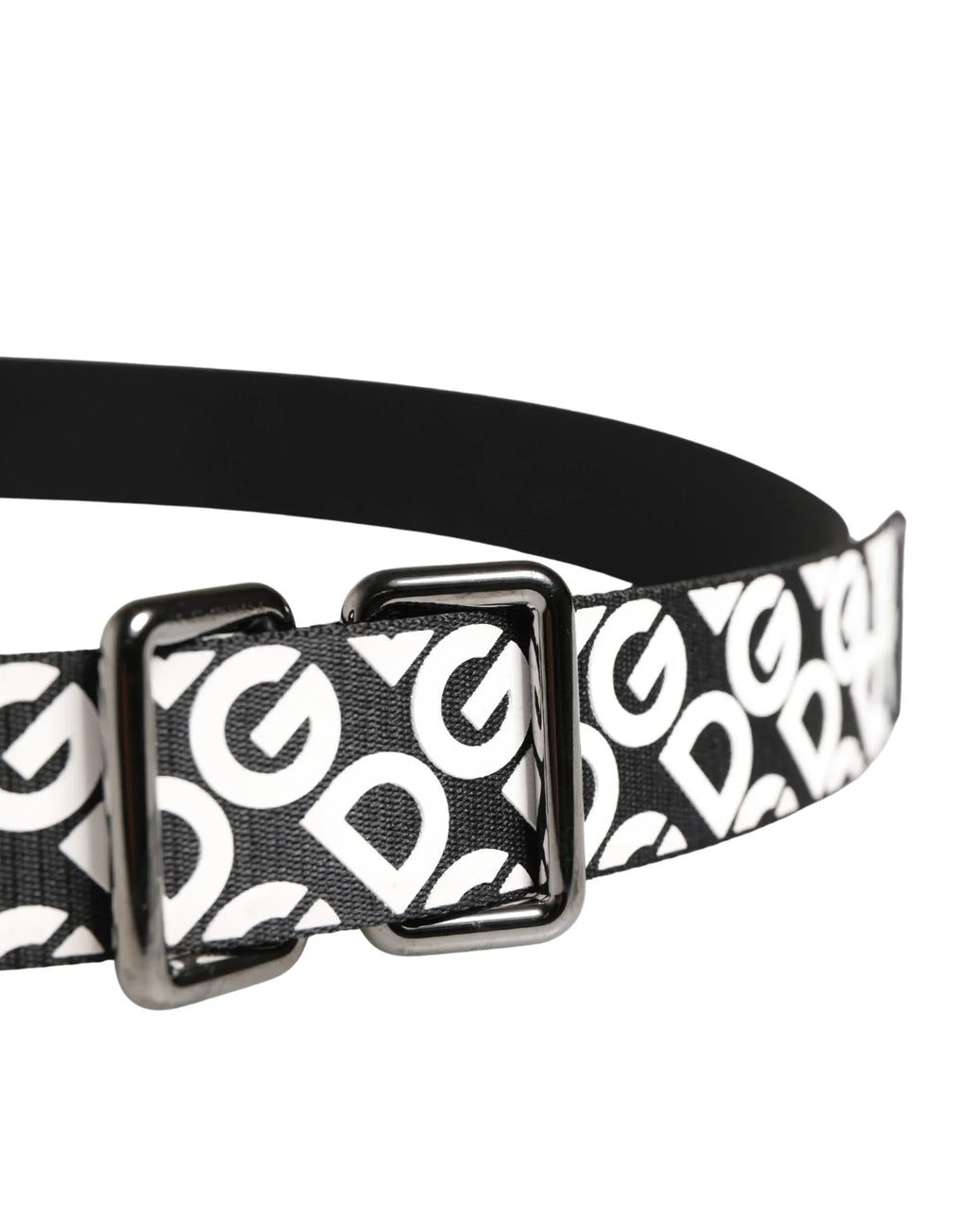 Dolce & Gabbana White Black Logo Leather Metal Buckle Belt - Zeiniez