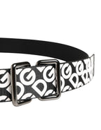 Dolce & Gabbana White Black Logo Leather Metal Buckle Belt - Zeiniez