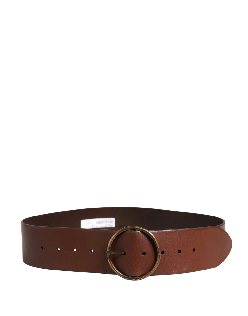 Dolce & Gabbana Brown Leather Wide Waist Metal Round Belt - Zeiniez