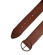 Dolce & Gabbana Brown Leather Wide Waist Metal Round Belt - Zeiniez