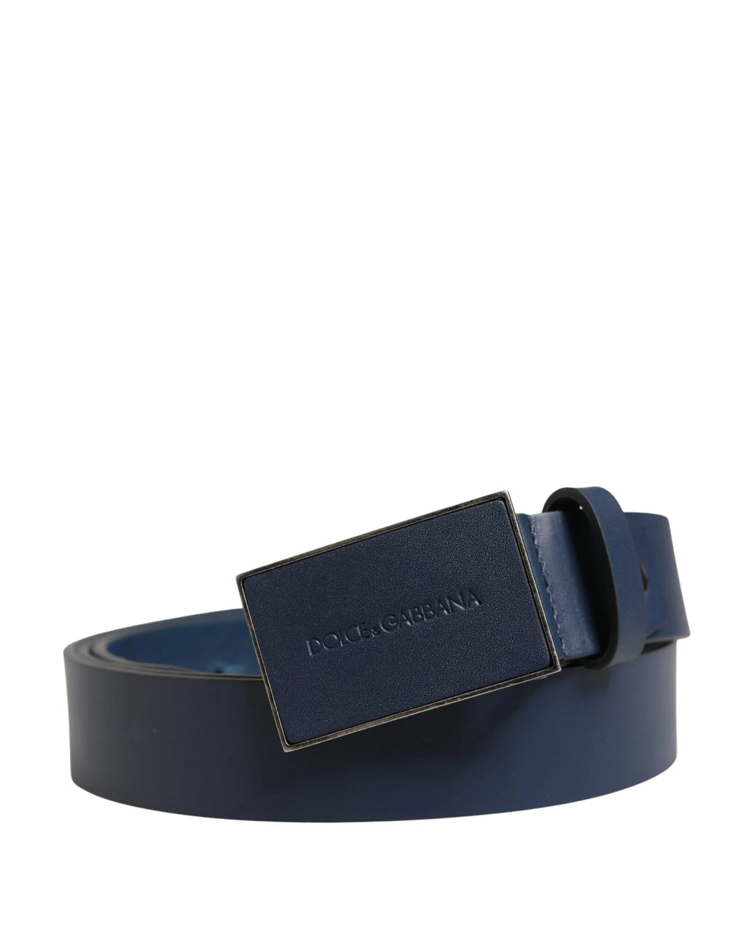 Dolce & Gabbana Men Blue Calf Leather Logo Metal Buckle Belt - Zeiniez