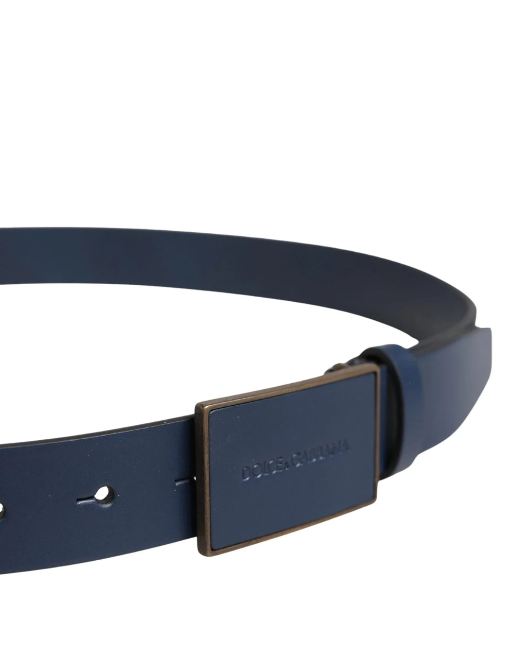 Dolce & Gabbana Men Blue Calf Leather Logo Metal Buckle Belt - Zeiniez
