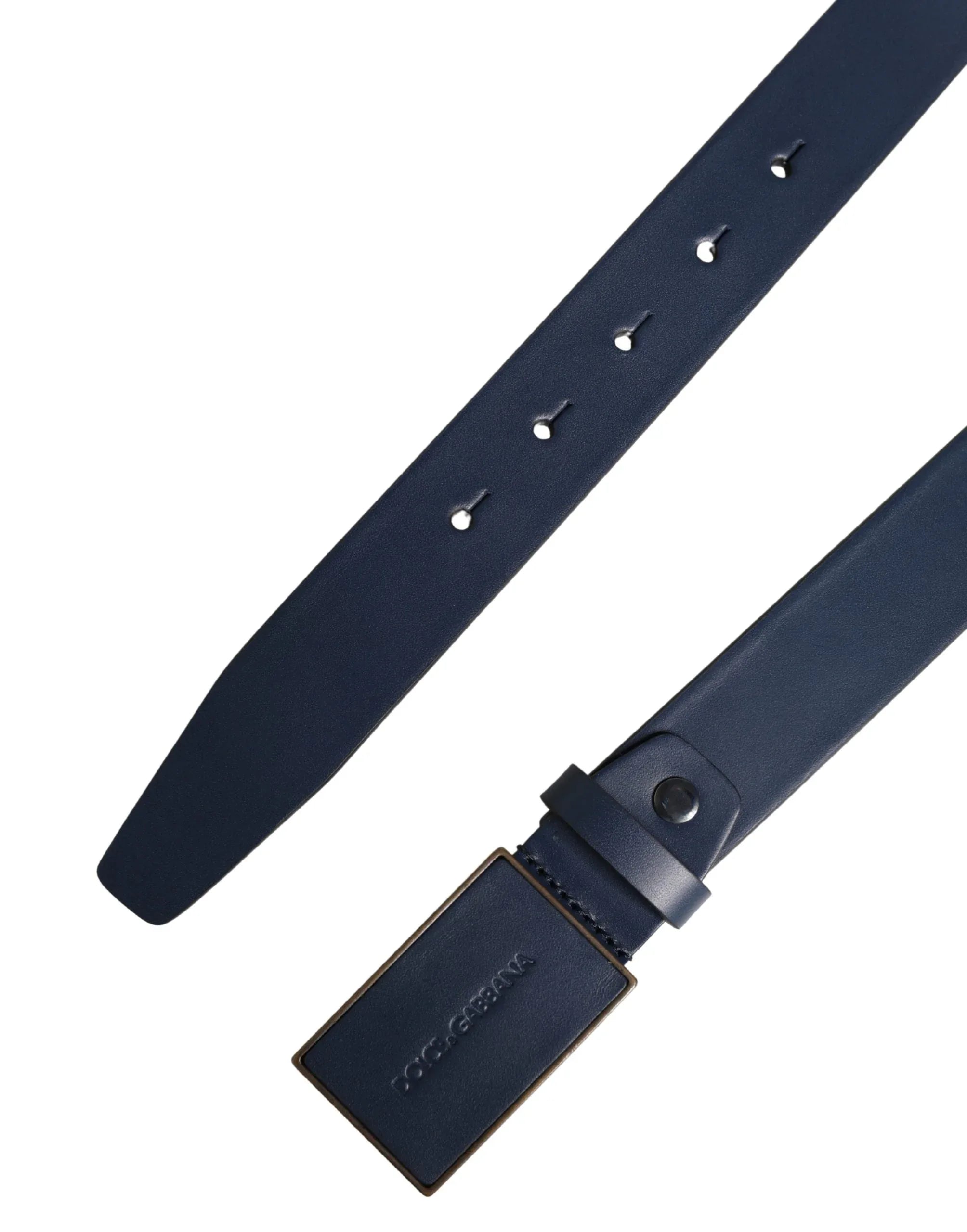 Dolce & Gabbana Men Blue Calf Leather Logo Metal Buckle Belt - Zeiniez