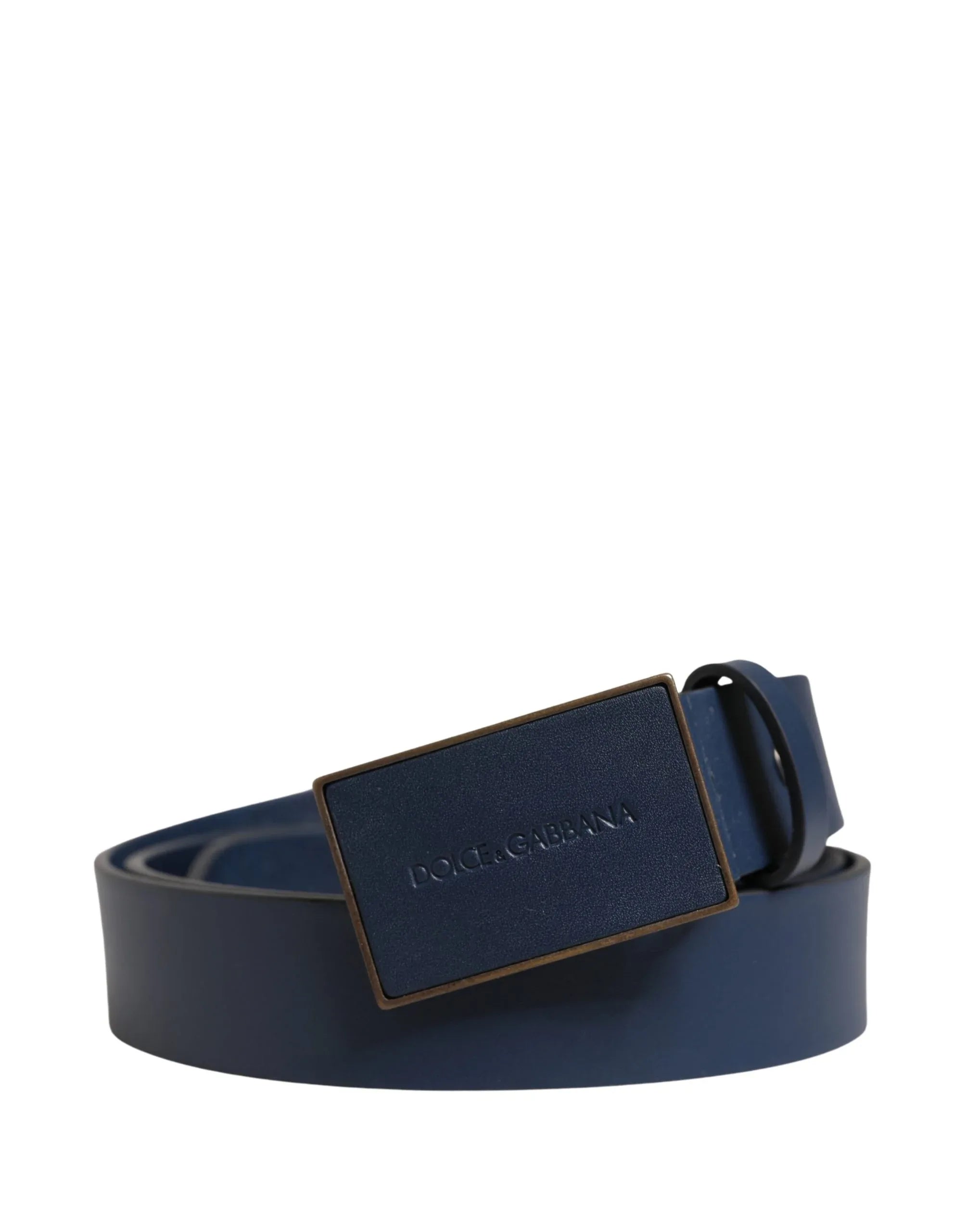 Dolce & Gabbana Men Blue Calf Leather Logo Metal Buckle Belt - Zeiniez