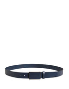 Dolce & Gabbana Men Blue Calf Leather Logo Metal Buckle Belt - Zeiniez