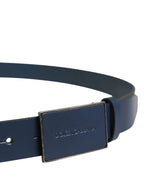 Dolce & Gabbana Men Blue Calf Leather Logo Metal Buckle Belt - Zeiniez