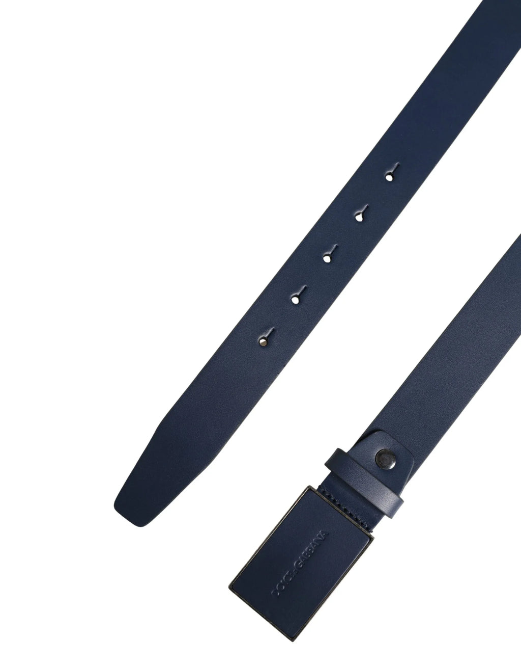 Dolce & Gabbana Men Blue Calf Leather Logo Metal Buckle Belt - Zeiniez
