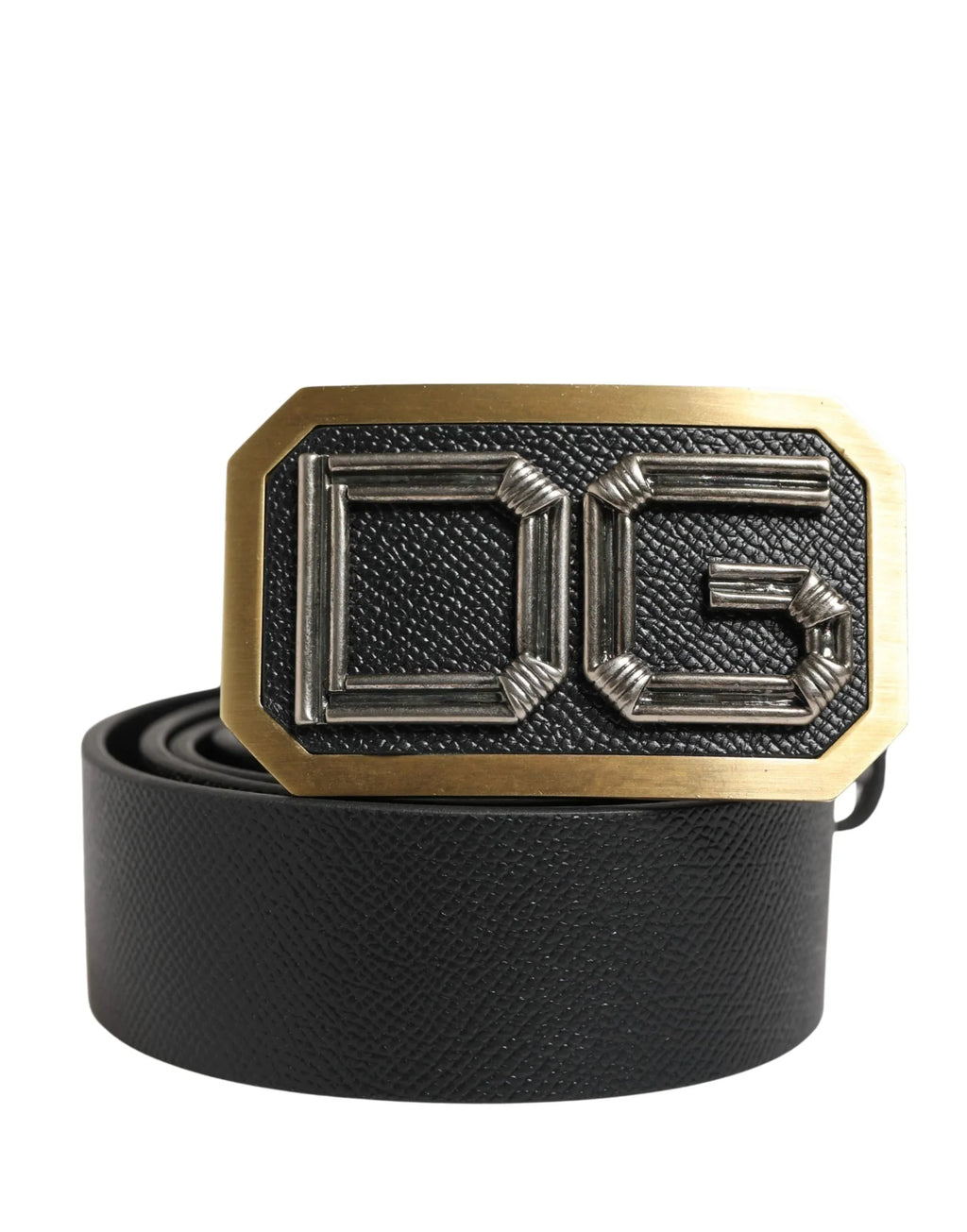 Dolce & Gabbana Men Black Leather DG Logo Metal Buckle Belt - Zeiniez