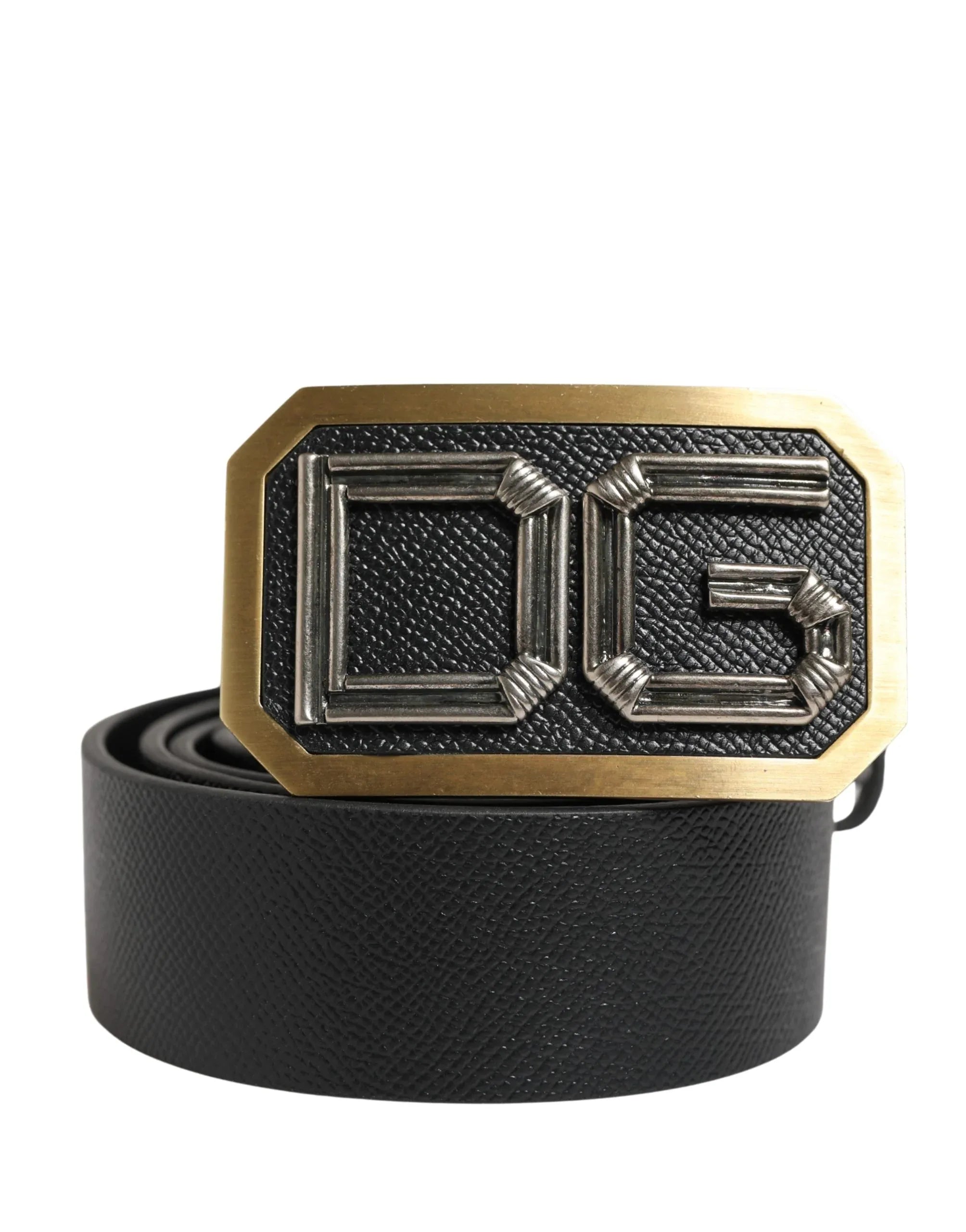 Dolce & Gabbana Men Black Leather DG Logo Metal Buckle Belt - Zeiniez