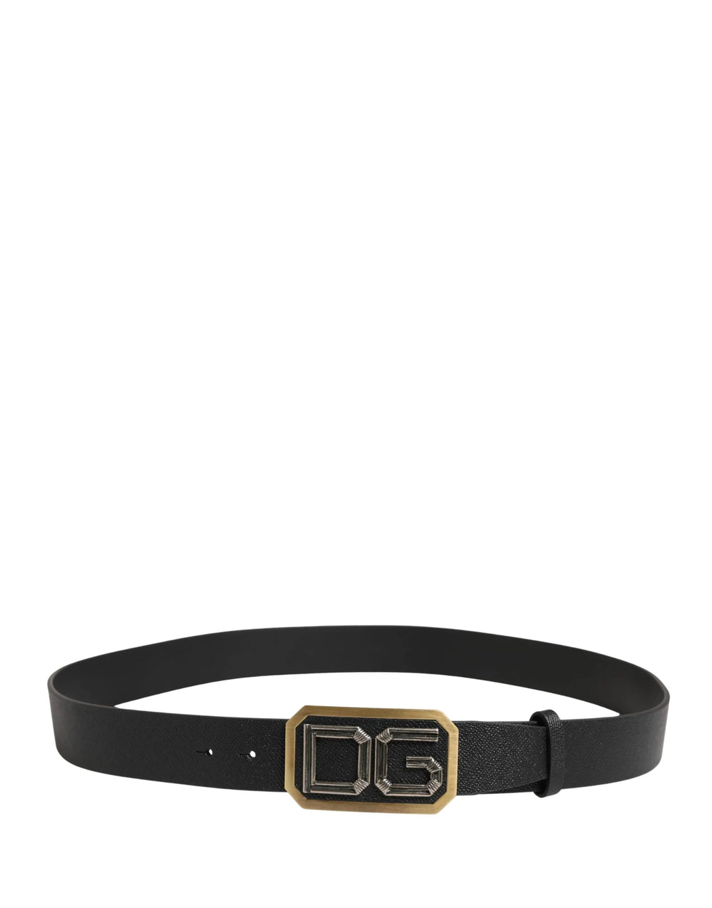 Dolce & Gabbana Men Black Leather DG Logo Metal Buckle Belt - Zeiniez