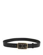 Dolce & Gabbana Men Black Leather DG Logo Metal Buckle Belt - Zeiniez