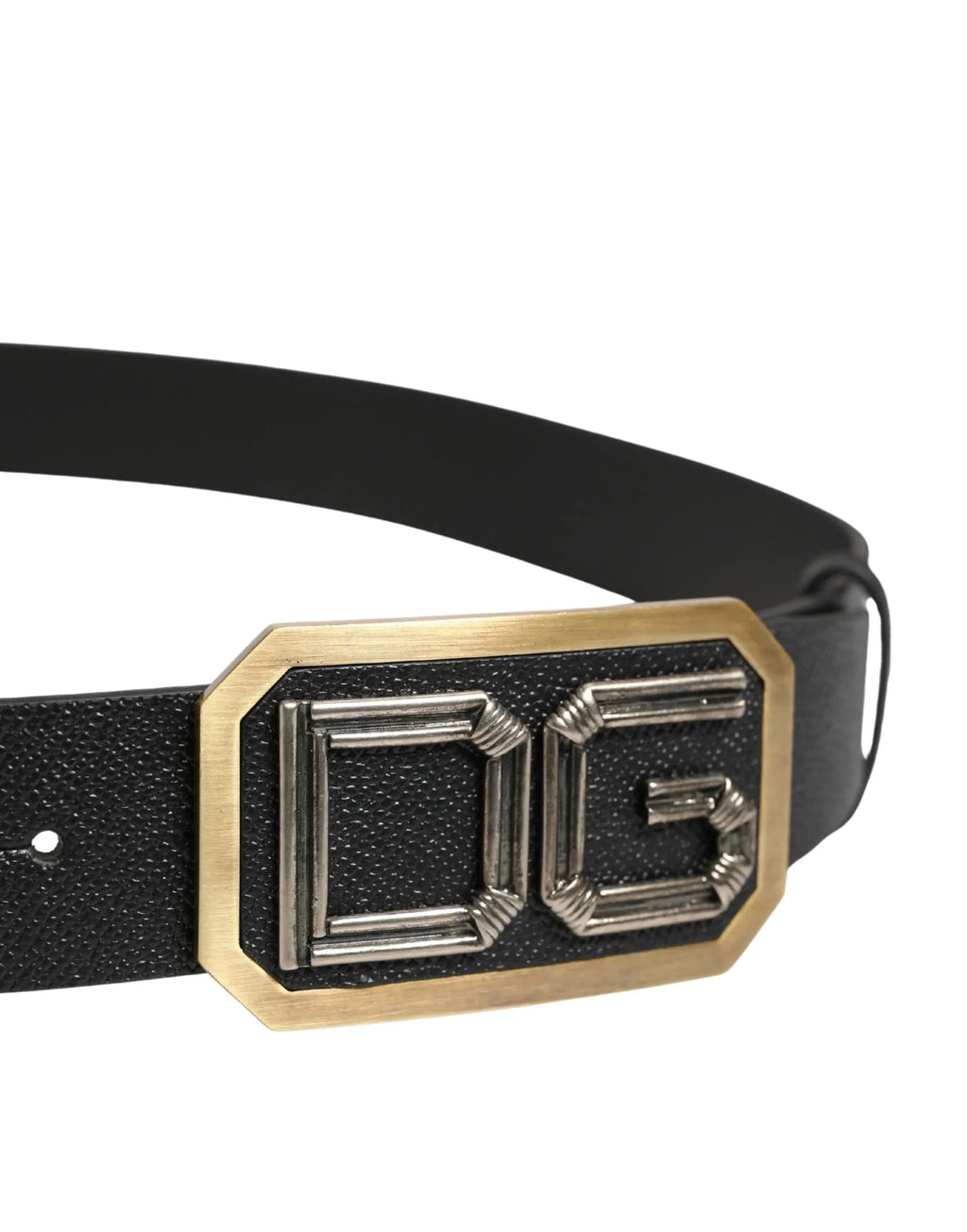 Dolce & Gabbana Men Black Leather DG Logo Metal Buckle Belt - Zeiniez