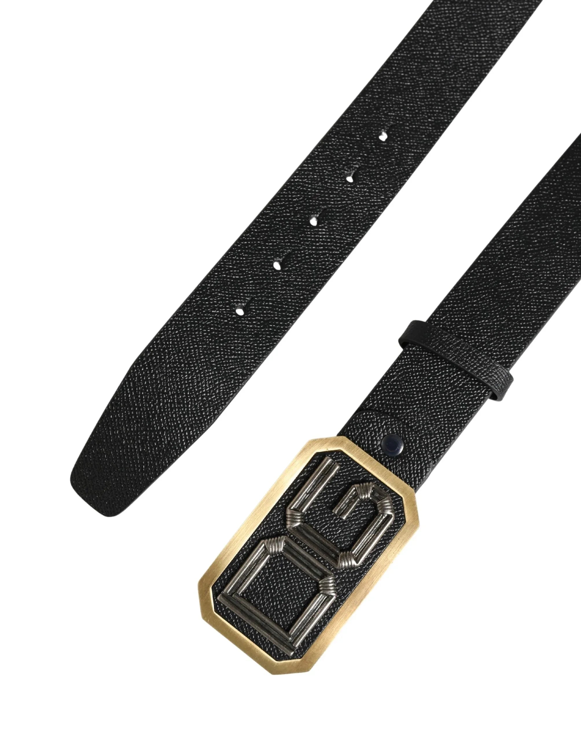 Dolce & Gabbana Men Black Leather DG Logo Metal Buckle Belt - Zeiniez