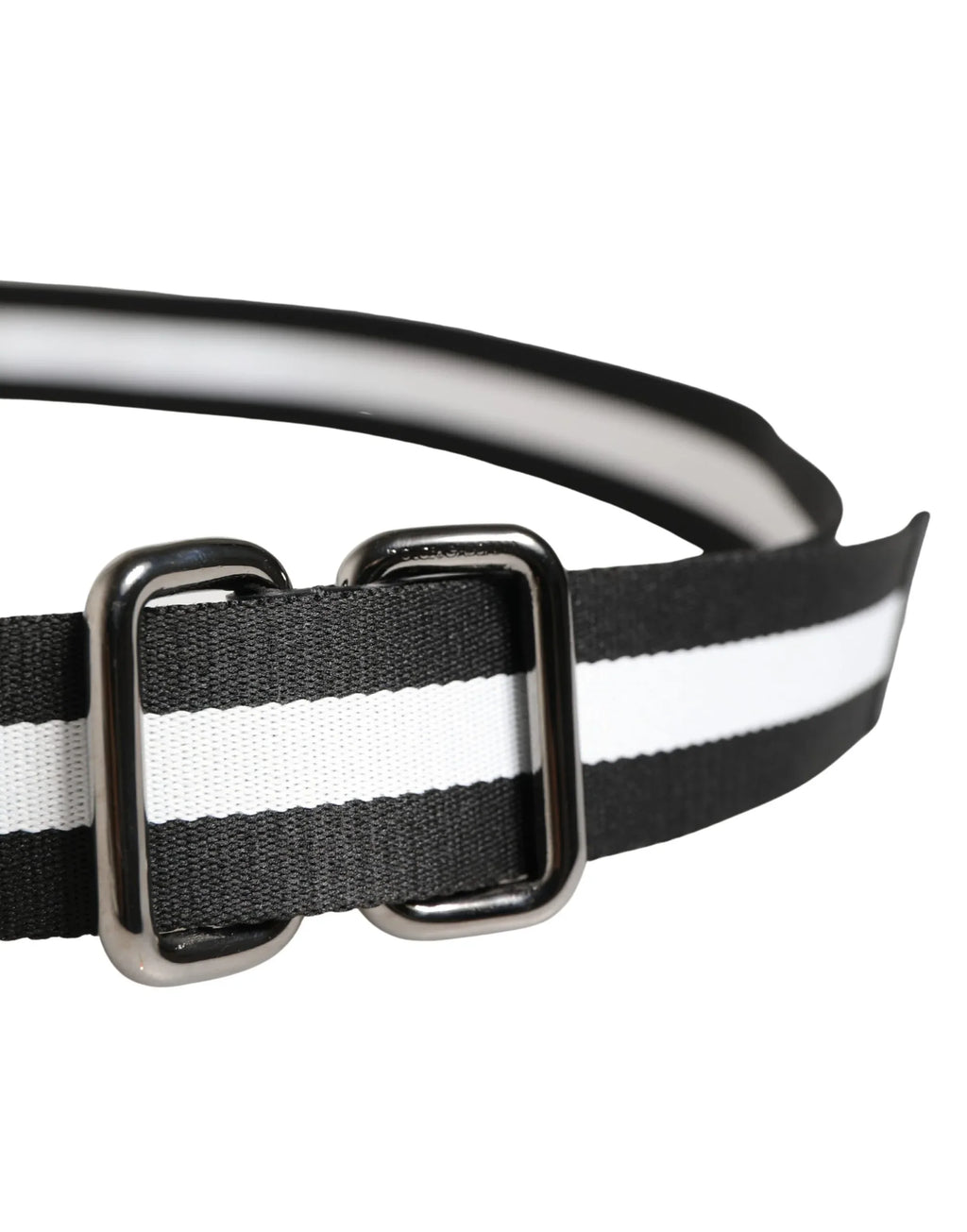 Dolce & Gabbana Men Black White Nylon Logo Metal Buckle Belt - Zeiniez