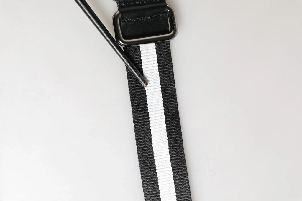 Dolce & Gabbana Men Black White Nylon Logo Metal Buckle Belt - Zeiniez