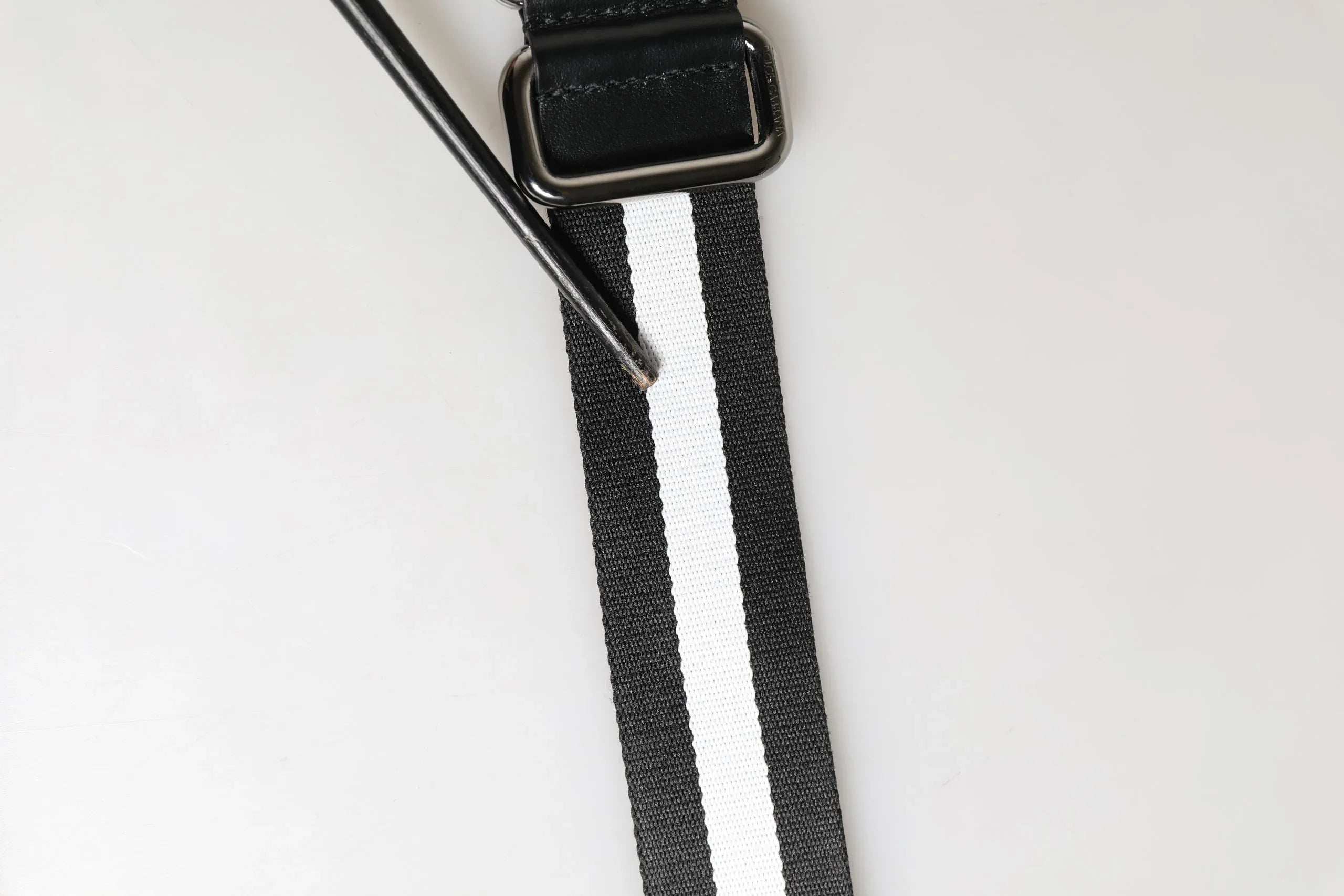Dolce & Gabbana Men Black White Nylon Logo Metal Buckle Belt - Zeiniez