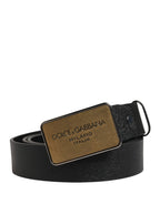 Dolce & Gabbana Black Classic Calf Leather Metal Buckle Belt