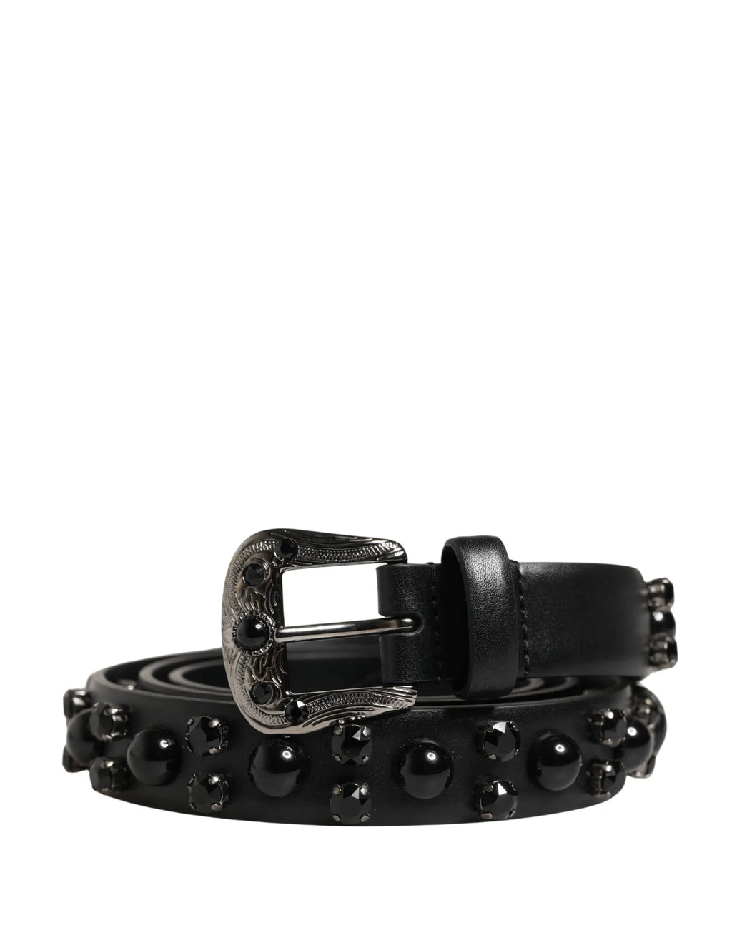 Dolce & Gabbana Men Black Calf Embellished Metal Buckle Belt - Zeiniez
