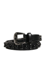 Dolce & Gabbana Men Black Calf Embellished Metal Buckle Belt - Zeiniez