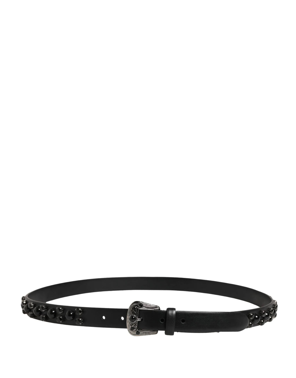 Dolce & Gabbana Men Black Calf Embellished Metal Buckle Belt - Zeiniez
