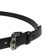 Dolce & Gabbana Men Black Calf Embellished Metal Buckle Belt - Zeiniez