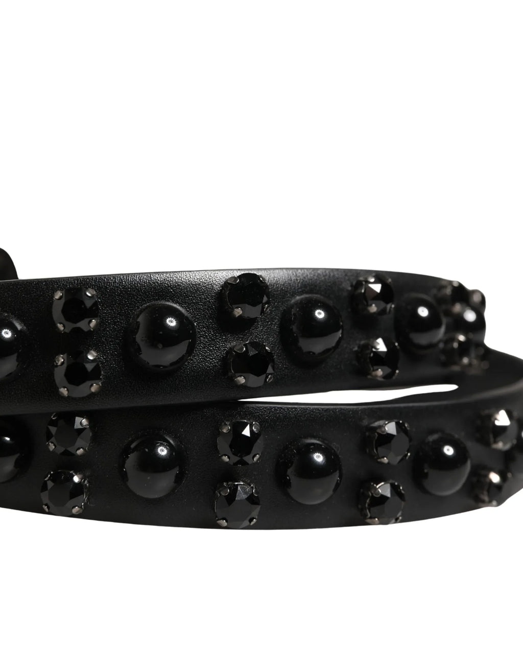 Dolce & Gabbana Men Black Calf Embellished Metal Buckle Belt - Zeiniez